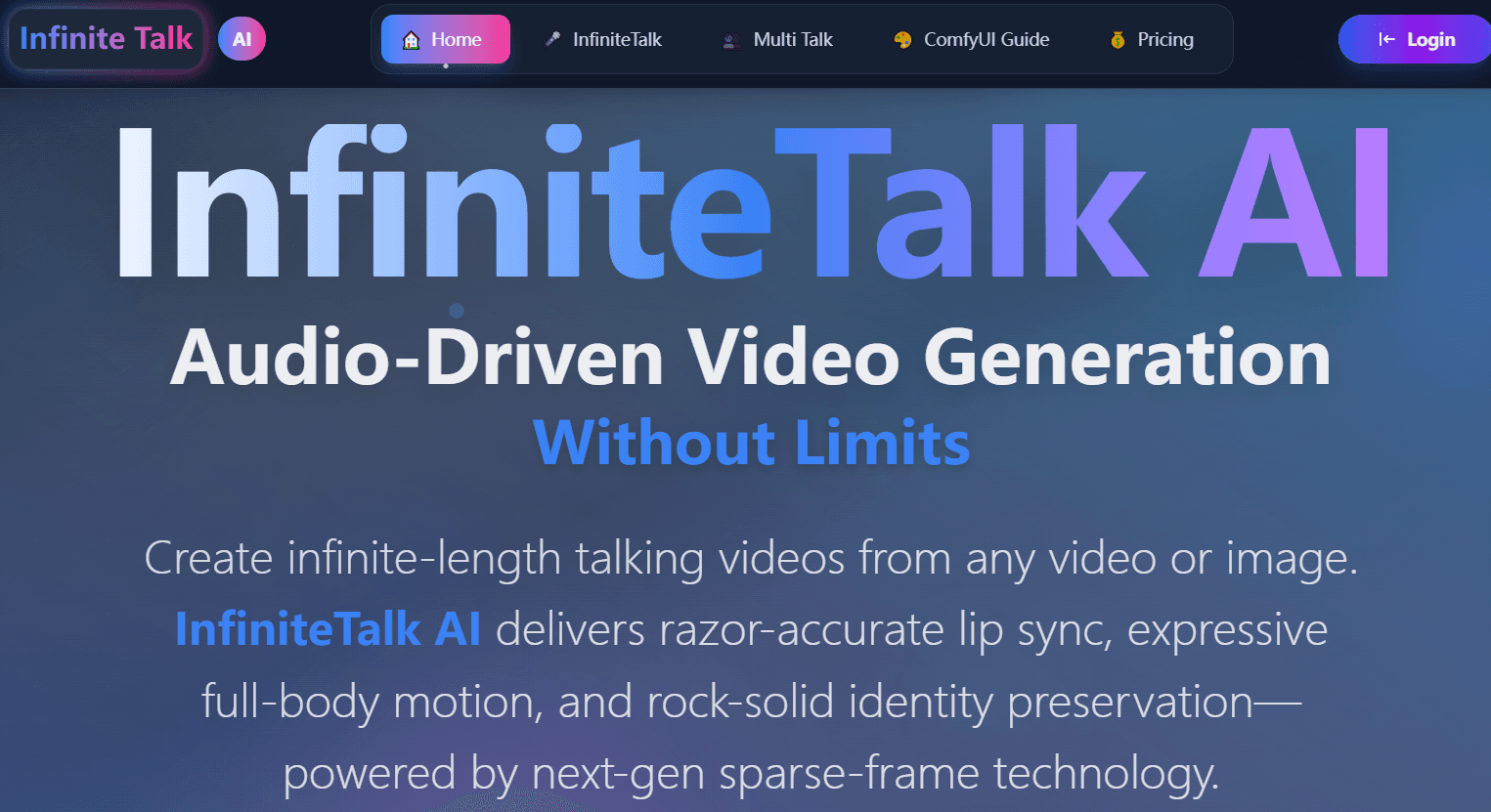 **InfiniteTalk AI - Audio-Driven Video Generation Without Limits** - Product Image