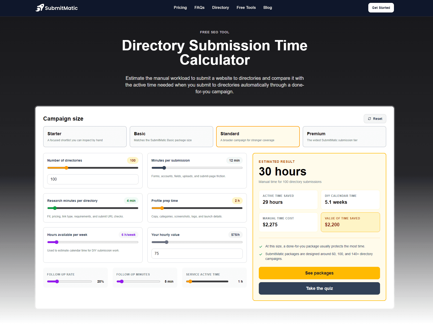 Directory Submission Time Calculator - Product Image